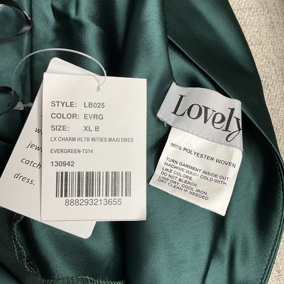 Dessy Lovely Draped Twist Halter Tie Back Trumpet Evergreen Maxi Dress NWT XL - Picture 8 of 10